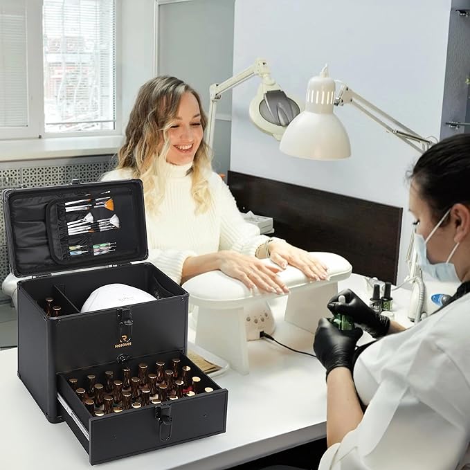 Relavel Nail Polish Organizer, Nail Bag Organizer Case Holds 36 to 60+ Bottles (15ml/0.5fl.oz) & Nail Lamp, Gel Polish Storage Box for Nail Supplies Kit, Manicure Tools, Nail Tech Accessories, Black - Image 8