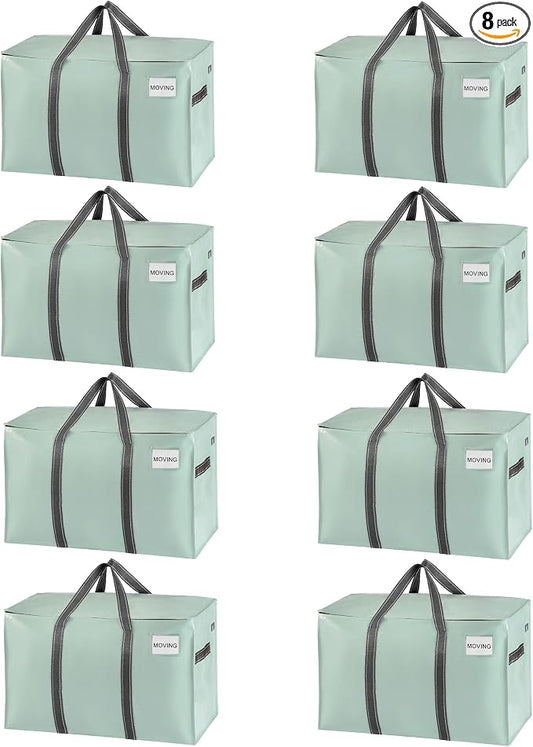 VENO 8 Pack Heavy Duty Moving Bags, Extra Large Storage Bags with Reinforced Handles & Strong Zippers, Foldable & Reusable Moving Box Alternative for Clothes & Dorm Storage by Veno