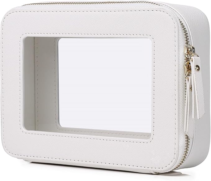Pinkmik Clear Makeup Bag for Women Waterproof Travel Cosmetics and Toiletries Case Portable Makeup Oaganizer Bag Clear Car Bag with Zipper (White, M) by Pinkmik