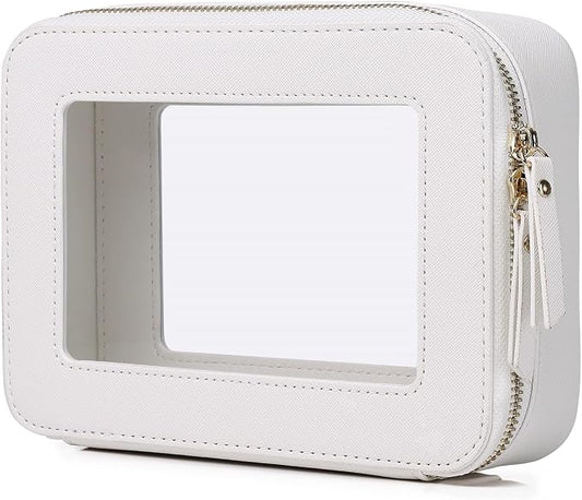 Pinkmik Clear Makeup Bag for Women Waterproof Travel Cosmetics and Toiletries Case Portable Makeup Oaganizer Bag Clear Car Bag with Zipper (White, M) by Pinkmik