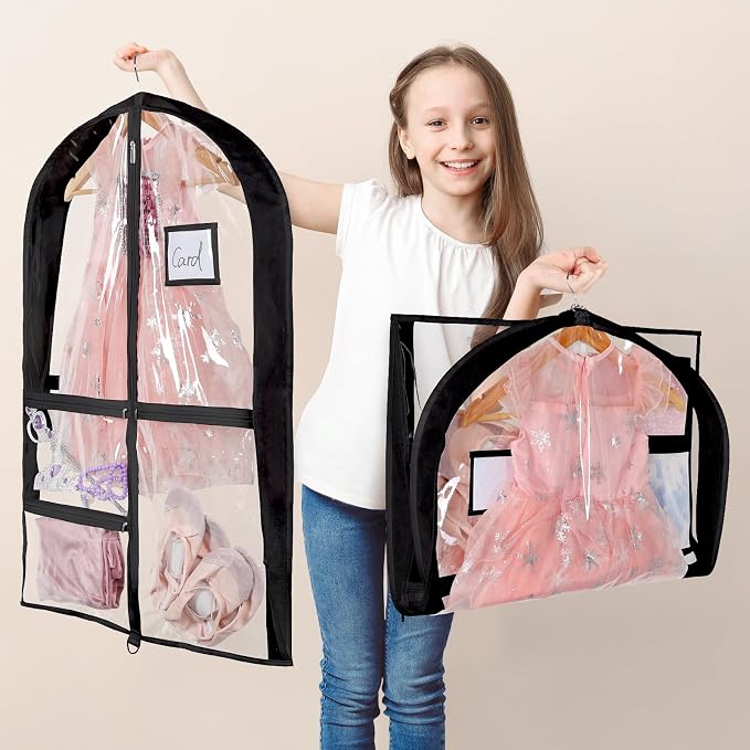 Univivi Clear PVC Dance Costume Bags, 35 Inch Garment Bag for Dance Competitions, with 3 Seperated Medium Clear Zipper Pockets and 1 Large Back Zippered Pocket (Black) - Image 2