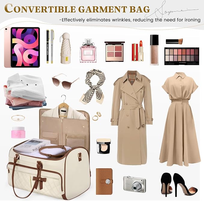 RAINSMORE Garment Bags for Travel Women Convertible Garment Duffle Bag for Hanging Clothes, Large Carry On Garment Bag with Shoe Bag & Wet Pocket, Foldable Dress Suit Business Travel Weekender Bags - Image 7