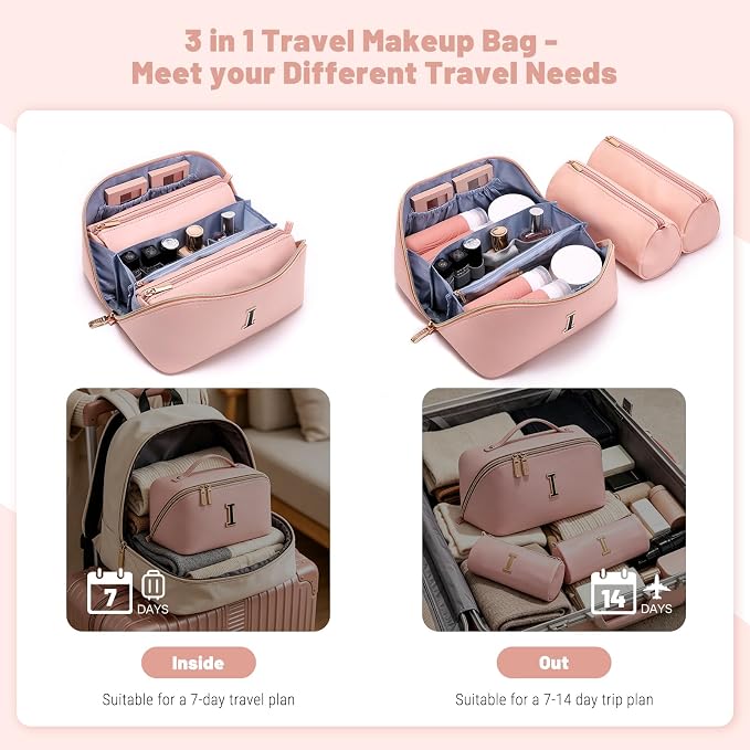 BOYATU Personalized Travel Makeup Bag: 3-in-1 Cosmetic Bag Gift for Women | Initial Make up Bag Organizer - Custom Letters A-Z - Flat Open Portable Toiletry Bag for Birthday Graduation Anniversary - Image 5