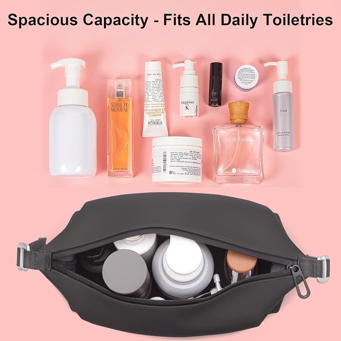 Vomgomfom 3L 6.5 Inch Silicone Toiletry Bag, Waterproof Leakproof Travel Cosmetic Organizer, Adjustable G-Buckle Compression Dopp Kit, Foldable Makeup Bag for Women & Men, Black - Image 6