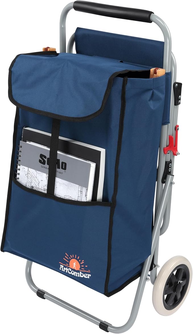 Creative Mark The ArtComber Foldable Chair Cart, Blue - Artist Trolley with Adult-Sized Seat, Portable Plein Air Rolling Chairs, Multi Use - Personal Shopping, Groceries, Painting, Travel, Beach - Image 6