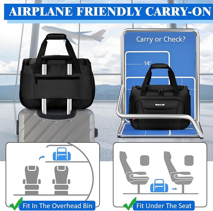 Underseat Carry On luggage Bag Airplanes Personal Item Bags Weekender Overnight Travel Tote Bag Shoulder Small Softside Carry on Luggage Travel Duffel Bags For Men Women -16 IN Black - Image 4