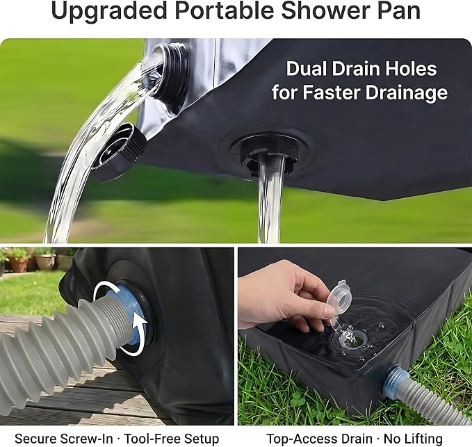 Upgraded Portable Shower Pan 41" x 41" x 5", Foldable Camping Shower Base with Waterproof Storage Bag, Dual Drain Holes, for RV Camping Outdoor Indoor & Portable Showers - Image 4