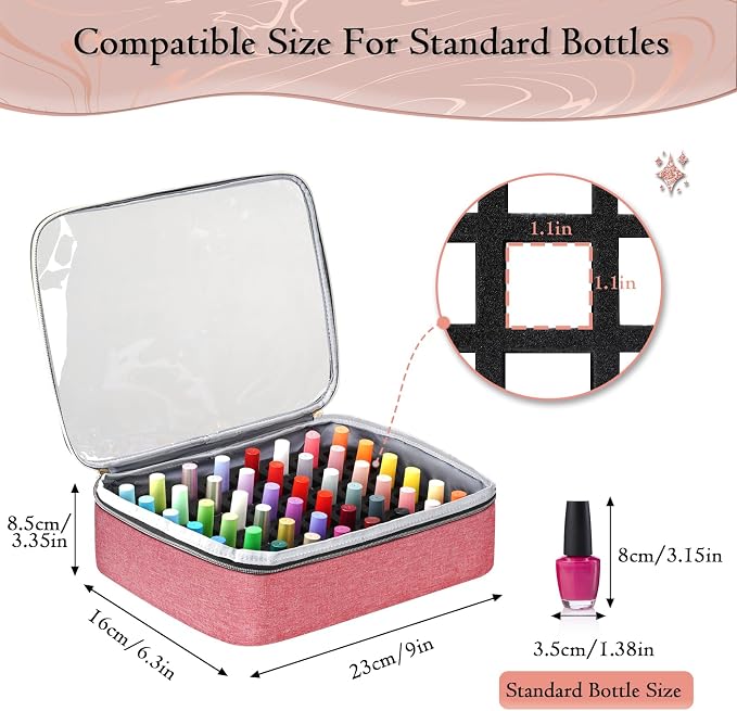 YOREPEK XL Nail Polish Organizer Case for 96 to 100+ Bottles, Pink | Nail Organizer With 96 Slots Foam Inserts, Travel Nail Tech Carrying Case with Adjustable Space for Gel Dip Powder Tips Set - Image 4