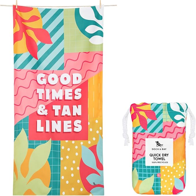 Dock & Bay Beach Towel - Quick Dry, Sand Free - Compact, Lightweight - 100% Recycled - Includes Bag - Good Times & Tan Lines - Extra Large (200x90cm, 78x35) by DockBay