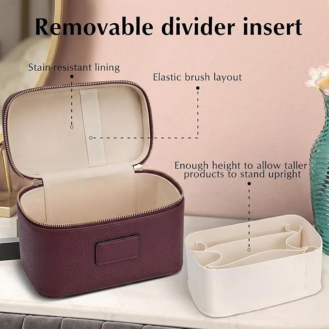 Makeup Case for Women, Leather Makeup Bag Cosmetic Case with Removable Divider, Large Capacity Waterproof Portable Travel Toiletry Make up Organizer Case - Image 5