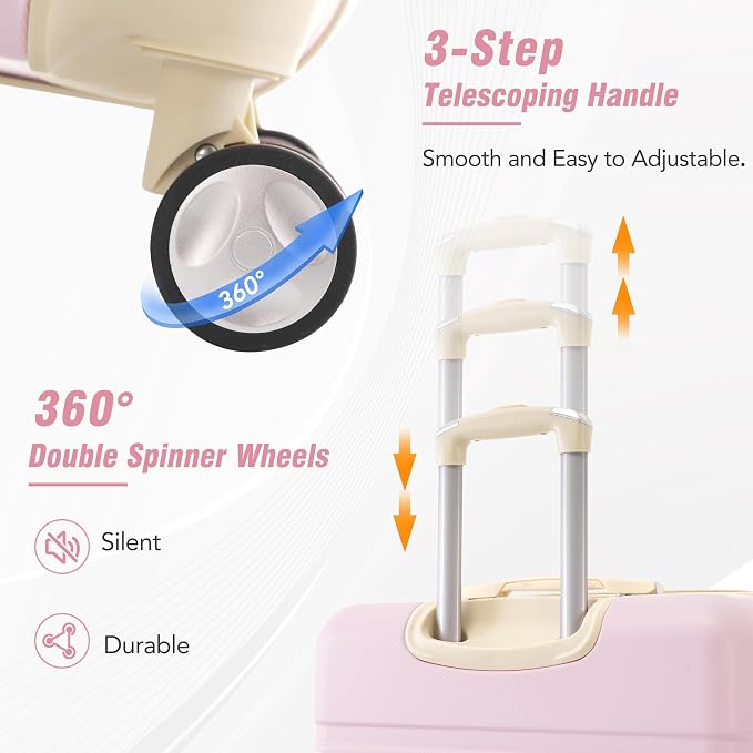 Merax Luggage Set 3 Piece Suitcase Set with Cosmetic Case Expandable Spinner Wheels Vintage Luggage Sets(Light Pink,20"+24"+28") - Image 7