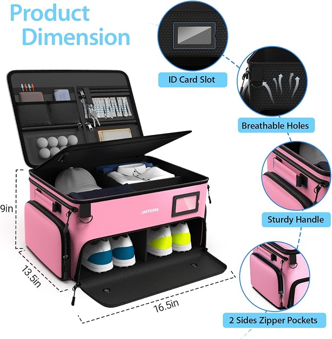4-Layer Golf Trunk Organizer, Golfer Gifts for Women with Separate Ventilated Compartment for 2 Pairs Shoes, Waterproof Car Golf Locker Storage Bag for Golf Gear and Accessories,Pink - Image 6