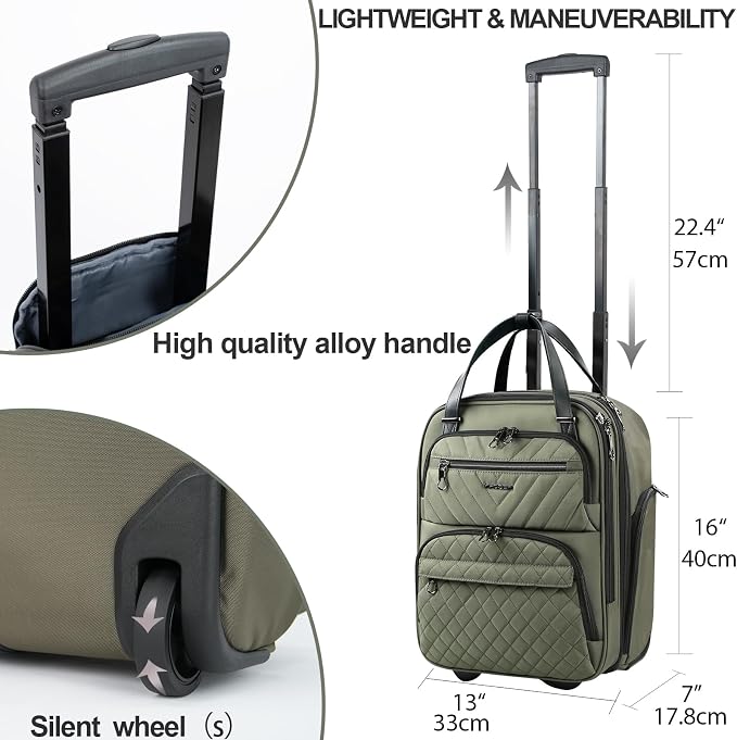KROSER Carry On Underseat Multi-functional, 16-inch Underseater Lightweight Overnight Suitcase for Women, Olive - Image 3