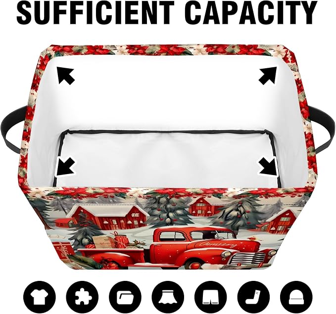 Red Christmas Truck Basket, Foldable Fabric Storage Bin, 14 x 10 x 8, 20L - Image 5