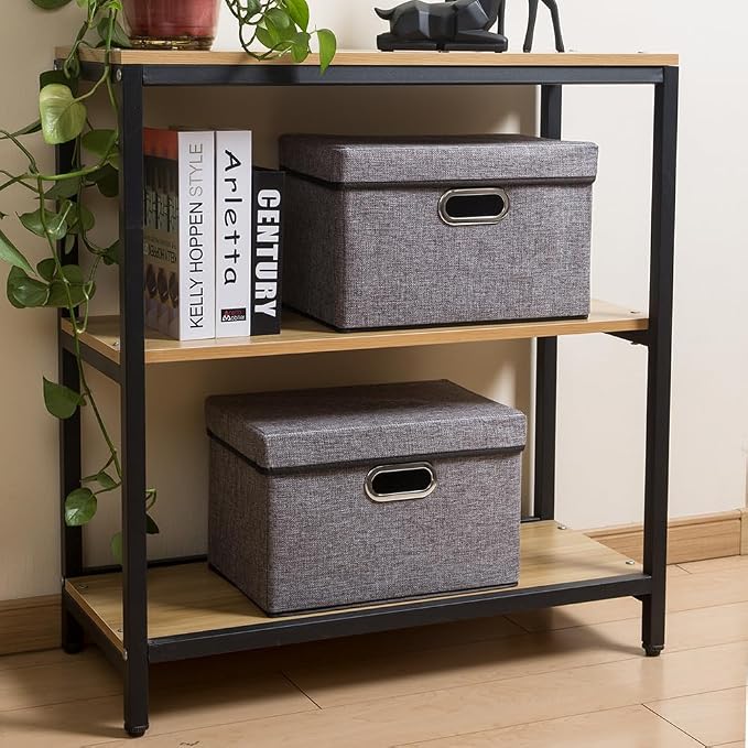 PRANDOM Foldable Storage Boxes with Lids [1-Pack] Linen Fabric Collapsible Storage Bins Organizer Containers Baskets Cube with Cover for Home Bedroom Closet Office Nursery (14.9x9.8x9.8) - Image 3