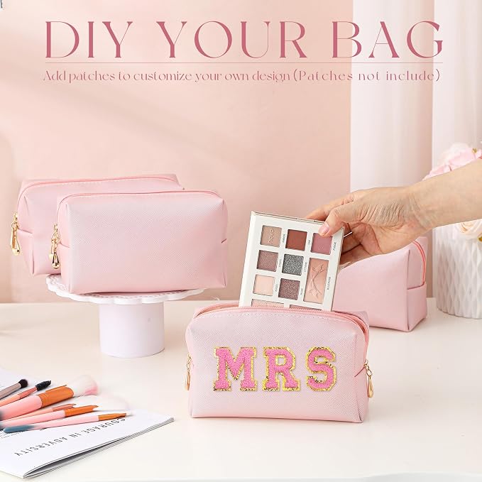 1 Pc Preppy Makeup Bags PU Leather Cosmetic Pouch with Zipper Waterproof Make up Bags Toiletry Beauty Container for Women Bridal Shower Favors End of the Year Teacher Gifts (Rose Gold) - Image 5