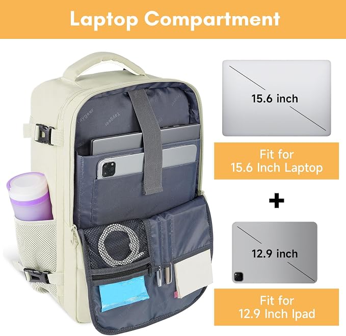 Taygeer Travel Backpack for Women, Carry On Backpack with Shoe Pouch | TSA 15.6" Laptop Back Pack Flight Approved, College Gym Bag Casual Daypack for Weekender Business Hiking, Beige - Image 5