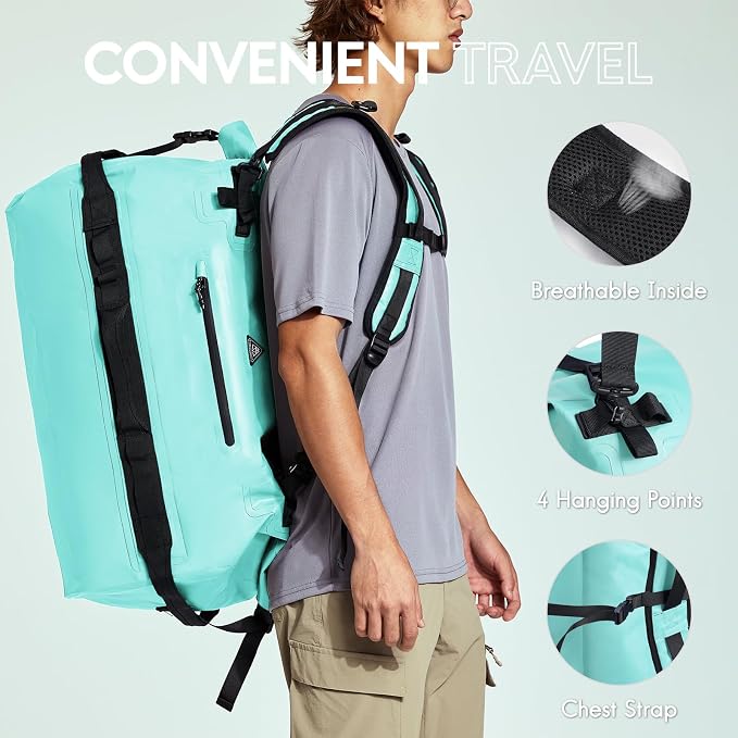 Haimont IPX7 Waterproof Roll-Top Dry Duffel Backpack | 60L/90L Sizes, 500D Tarpaulin, Welded Seams, Mesh Pockets, Boating & Kayaking - Image 4
