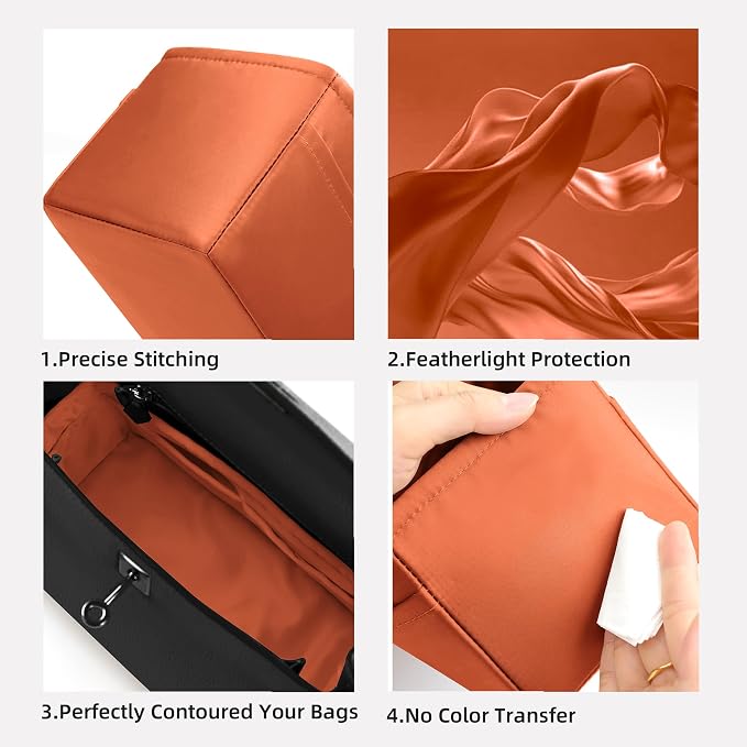 DGAZ Silk Purse Organizer Insert for Birkin Bag(Vitality orange,BK35) | Soft and Lightweight,Perfect Fit,Multi-pocket Storage,Bag Protector,Luxury Bag Care,Handmade,for Smooth Bag Organizer - Image 4