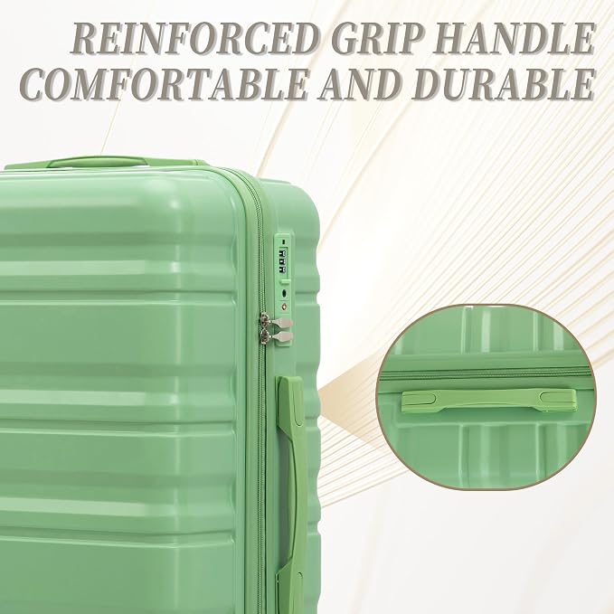 3-Piece Luggage Set 20/24/28'' Hard-shell with 360° Spinner Wheels & Combination Lock, Lightweight ABS Material for Travelling, Green - Image 6