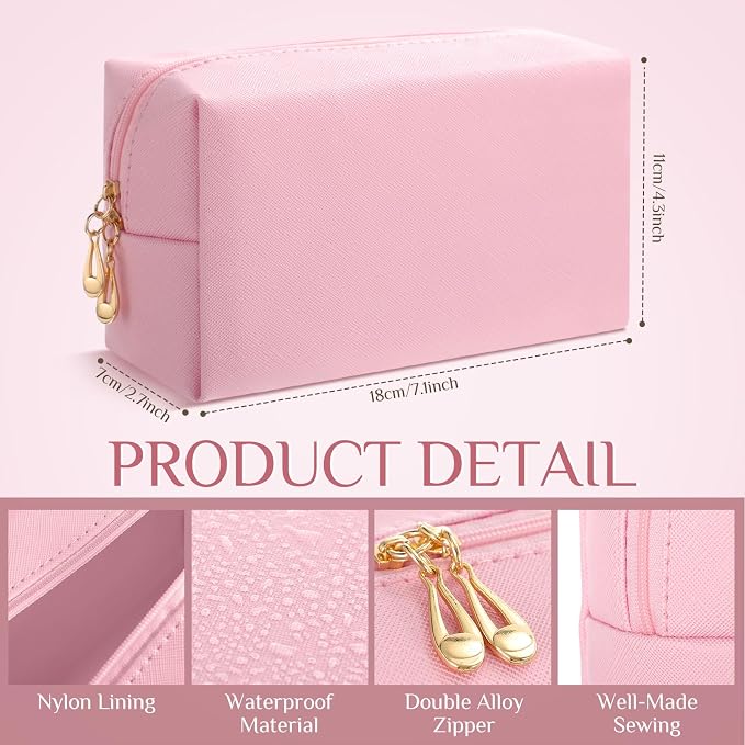 100 Pack Aesthetic Makeup Bags Bulk PU Leather Cosmetic Pouches Waterproof Toiletry Bags Makeup Pouches Bulk for Teen Girls Women Party Gift Travel Storage Back to Teacher Gift (Pink) - Image 2