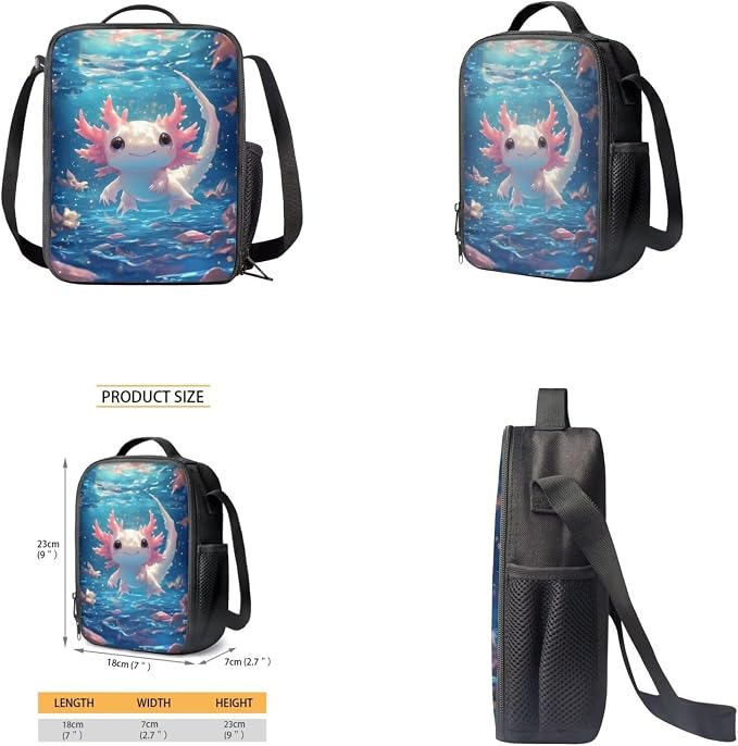 Cute Axolotl Backpack for Girls Kids Backpack with Lunch Box Water Bottle Carrier with Strap and Big Pencil Case 4PCS Set Bookbag with Front Pocket for School 17" Sturdy Elementary School Bag - Image 4