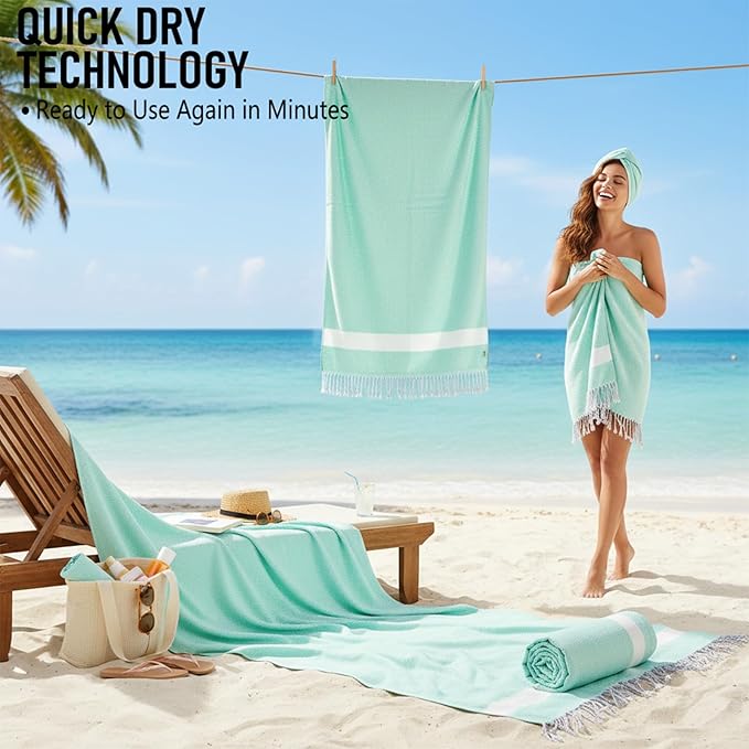 4 Pack Cotton Turkish Beach Towel Lightweight Thin Travel Vacation Essentials Oversized XL Towels Set for Pool Swim Bath Camping Cruise Accessories Absorbent Quick Dry Sand Free Bulk clearance Blanket