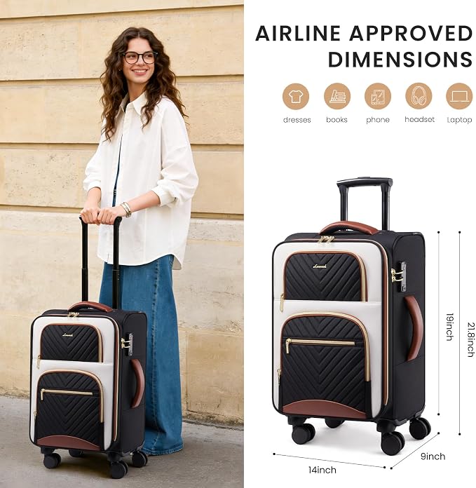 LOVEVOOK Carry on Luggage 22x14x9 Airline Approved, Waterproof Carry on Suitcase with 3 Pouches,Lightweight Softside Underseat Travel Luggage with 360° Spinner Wheels,TSA Lock for Travel Business - Image 5