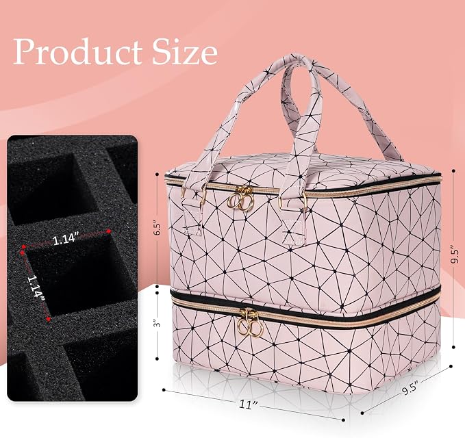 Uross Nail Polish Organizer Bag Holds 42 Bottles Nail Polish & Nail Lamp, Gel Nail Polish Organizers and Storage box for Nail Tech, Nail Kit Supplies Organizer Case - Lightpink - Image 4