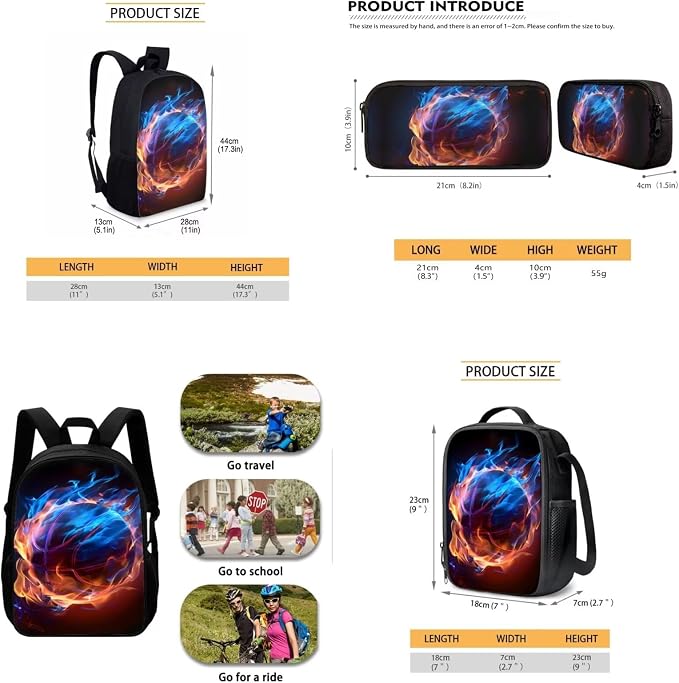 Mumeson Backpack Schoolbag Student Rucksack for Girl Boys,Basketball Backpack Large Capacity Organizer Book Bags with Insulated Thermal Lunch Bag Small Pencase - Image 5