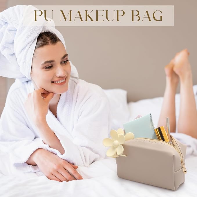Kigeli Aesthetic Makeup Bags PU Leather Cosmetic Pouches Waterproof Plain Toiletry Bags Makeup Pouches Bulk for Women Party Gift Travel Storage Organizer(Nude Color,7.1 x 2.8 x 4.3 in) - Image 6