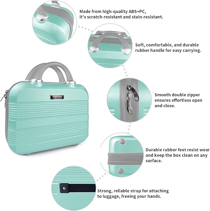 14 Inch Multi-Purpose Waterproof Hard Shell Makeup Case (Green) | ABS Scratch-Proof, Carrying Cosmetic Organizer Case with Elastic Band, Train Case, Mini Suitcase Vanity Case for Women Girl - Image 4