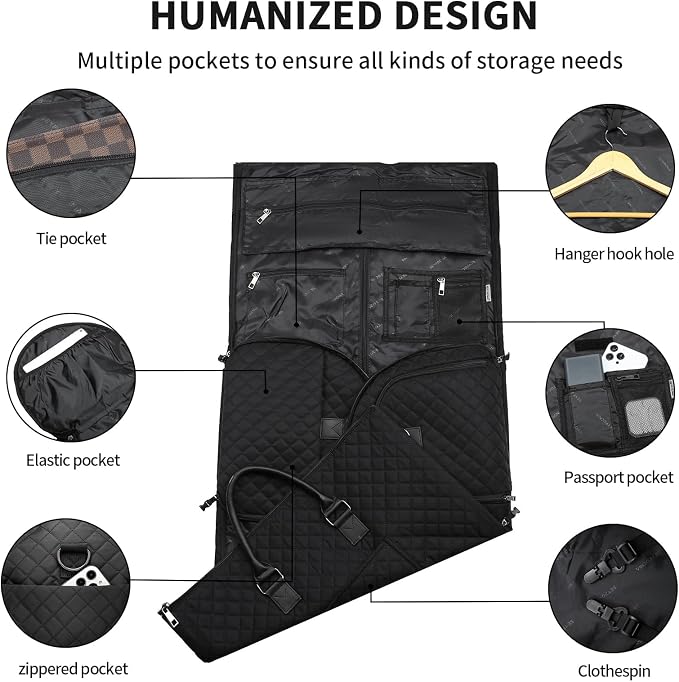 seyfocnia Convertible Carry on Garment Bag for Women, Garment Bags for Travel with Shoe Pouch 2 in 1 Hanging Suitcase Suit Bag for Women Travel Duffle Bag Garment Bag - Image 4
