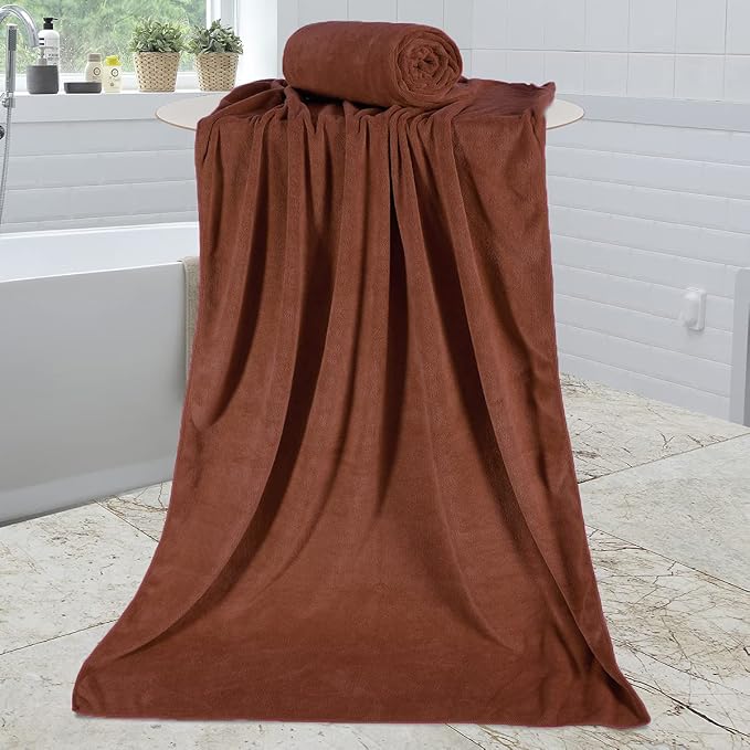 JML Large Bath Towels Set of 2, 30" x 60", Oversized, Soft, Absorbent, Fast Drying Microfiber Bathroom Towel for Sauna, Salon, Hotel, Sport, Fitness, Yoga, Brown - Image 3
