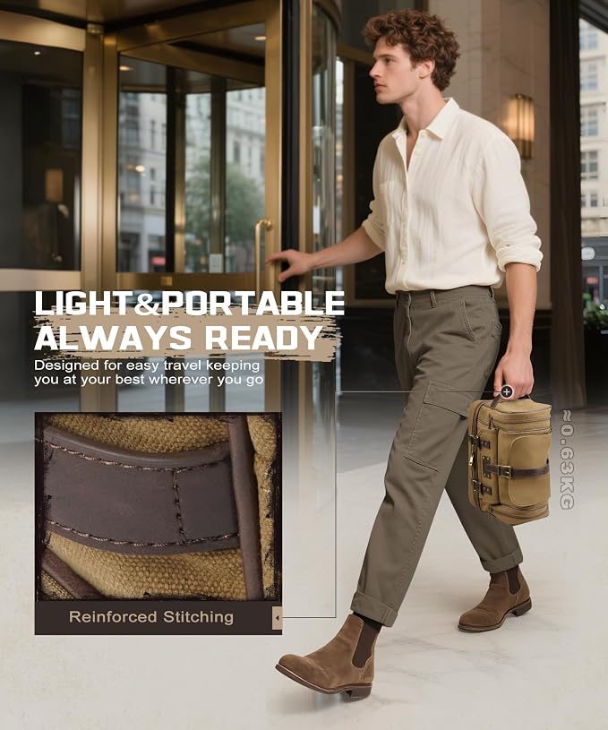 ARCFOX Travel Hanging Toiletry Bag for Men, Vintage Canvas Large Toiletry Bag with 7 Compartments, Camping Gym Travel Toiletry Kit Organizer with PVC Wet & Dry Pockets, Personalized Wash Bag, Brown - Image 7