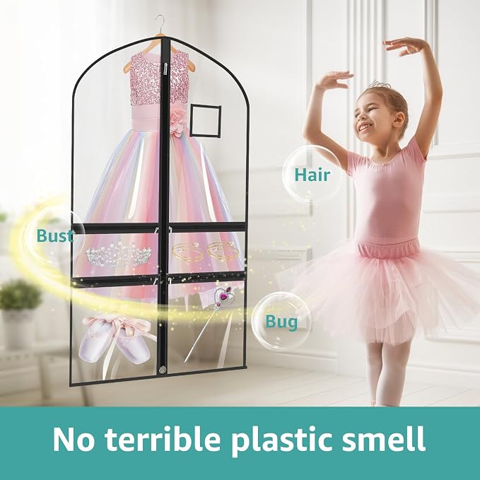 2 Pack Clear Garment Bags for Dance Costumes,40 Inch Transparent Dance Costume Bag with 4 Zipper Pockets & ID Window,Waterproof Hanging Garment Bag for Competition,Recital,Travel ﻿ - Image 2