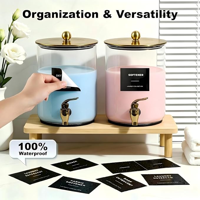 Glass Laundry Detergent Dispenser,1 Gallon Large Liquid Soap 2 Pack(Gold) | Complete borosilicate jars set with leakproof spigots, protective silicone mats, minimalist labels, and dosing cups - Image 2