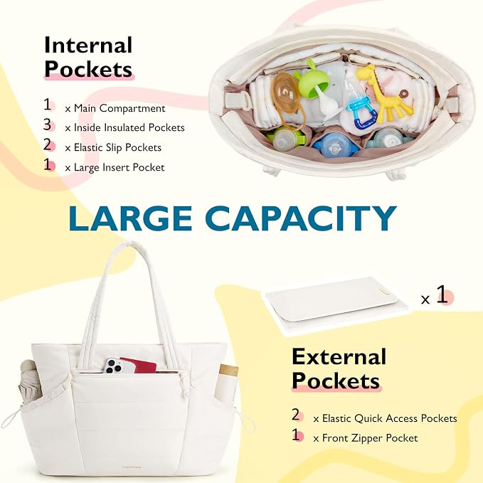 mommore Diaper Bag Tote with Stroller Organizer Puffer Bag Large Capacity Baby Bag with Changing Pad for Travel, Hospital - Image 3