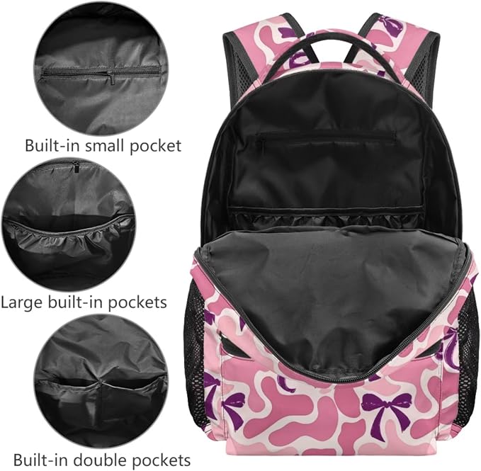 Trendy Camo Girls Backpack Set with Pink Bow, 4-Piece Camouflage School Bag and Lunch Box for Active Kids Ages 5-12, Lightweight Hunting Style - Image 3
