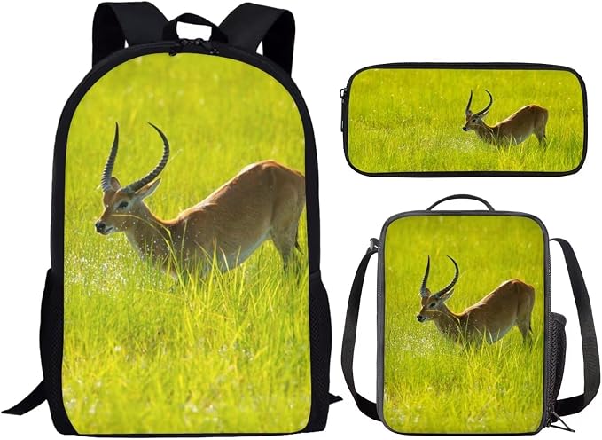 Girls Boys School Backpack with Lunch Box Pencil Case Comfy Padded Lightweight Lechwe Backpack Set Kids Cute Bookbag Insulated Lunch Bag Student Large Capacity Daypack 17 Inch - Image 2