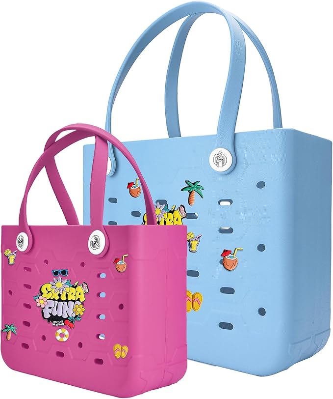 2-Pack Beach Bags Medium & Small,Waterproof Sandproof Rubber Tote Set for Women Men, Vacation Pool Boat Essentials by Unknown
