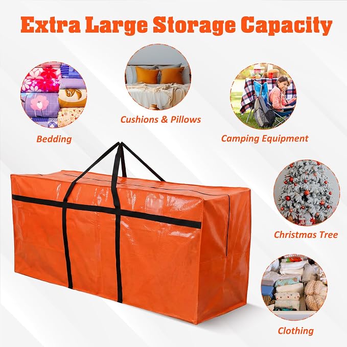 Windyun 4 Pack 177 Gallon Extra Large Moving Bags XXL Heavy Duty Storage Bag with Strong Zipper Handle Jumbo Big Tote Box Foldable for College Dorm Travel Clothes Duffle Blanket Pillow(Orange) - Image 4