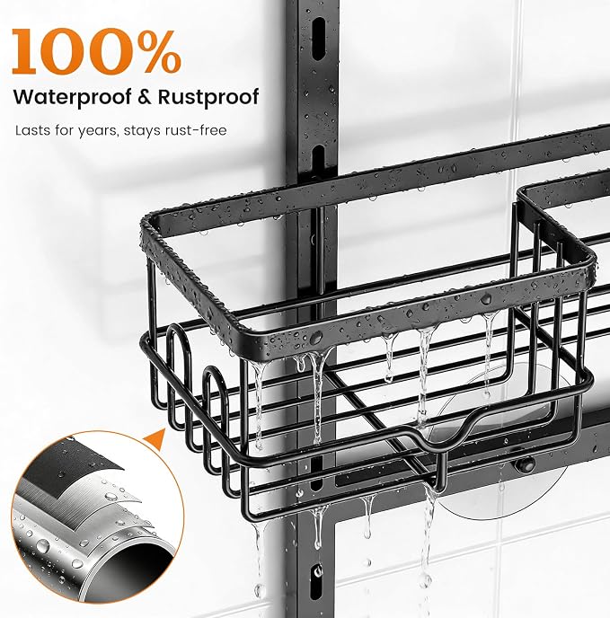 Vatex Shower Caddy Hanging Organizer, 3 Tier Adjustable Bathroom Shelves, Rustproof Over The Showerhead/Door Hanging Shelf for Inside Shower - No Drilling Shower Rack Bath Storage With Soap Holder - Image 8