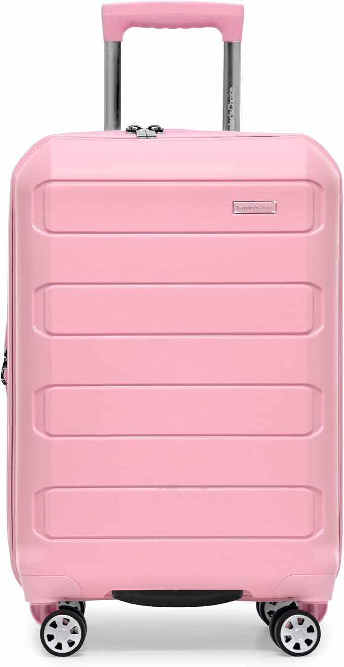 Traveler's Choice Pagosa Hardshell Expandable Luggage with Spinner Wheels, Pink, 2-Piece Set (22/27) - Image 2