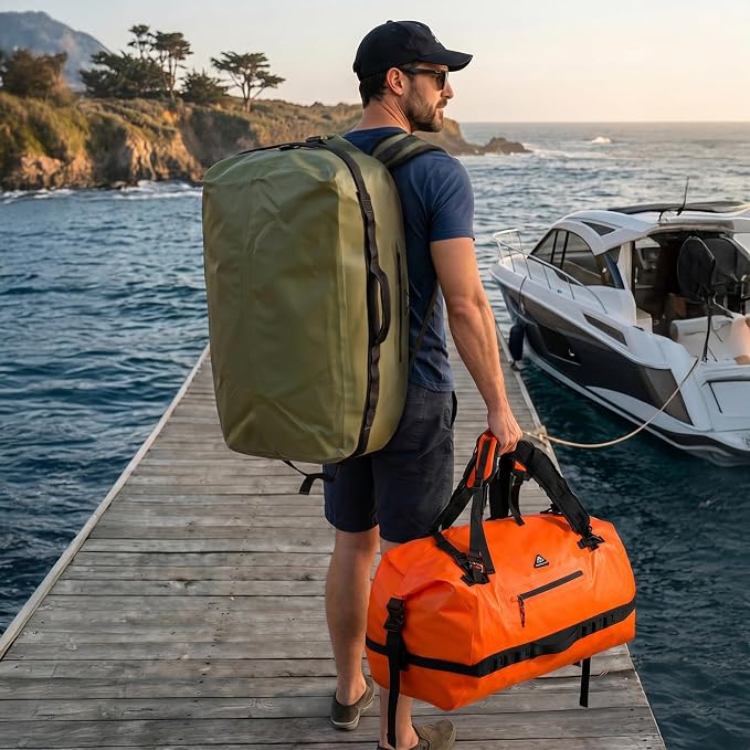 Haimont IPX7 Waterproof Roll-Top Dry Duffel Backpack | 60L/90L Sizes, 500D Tarpaulin, Welded Seams, Mesh Pockets, Boating & Kayaking - Image 9