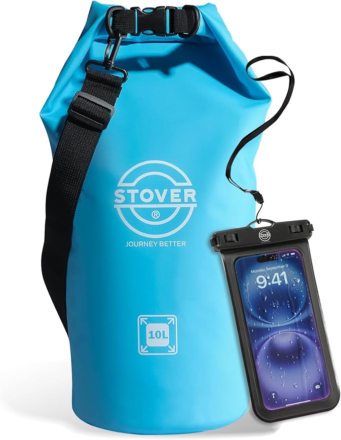 STOVER 5/10/25/30/40L Waterproof Dry Bag, Medium Lightweight Roll Top Dry Bag Backpack w/Waterproof Phone Case, Kayaking, Travel, Hiking, Fishing, Tubing, Camping, the Beach, Men/Women (Blue) by STOVER