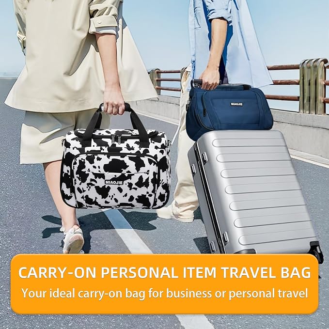 Underseat Carry On Luggage Lightweight Travel Tote Weekender Bag Overnight Duffle Bag for Travel, Travel Essentials Personal Item Travel Bag for Women and Men, Cow Pattern-16Inch - Image 7