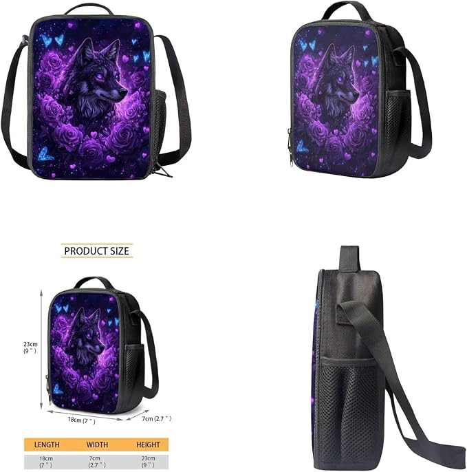 Black Wolf Girls Backpack with Lunch Box Large Capacity Kids Bookbag with Pencil Case Adjustable Lightweight School Bag for Kindergarten, Elementary & Middle School - Image 4