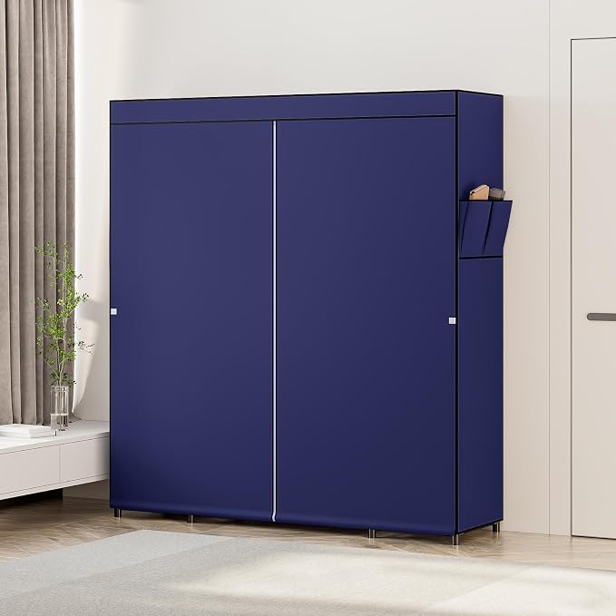 SORCEDAS Portable Closet Wardrobe Organizer Storage with Cover Non-Woben Fabric Portable Wardrobe Closet for Hanging Clothes Racks Shelving 33 Inch for Bedroom, Blue (Blue, 59Inch) - Image 5