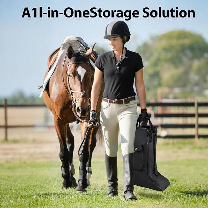 Portable Riding Boot Bag for Tall Boot, Oxford Equestrian Boot Bag with Handle, Cowboy Boot Travel Bag with Outer Pocket for Cowboy Boots, Snow Boots, Travel and Daily Use - Image 5